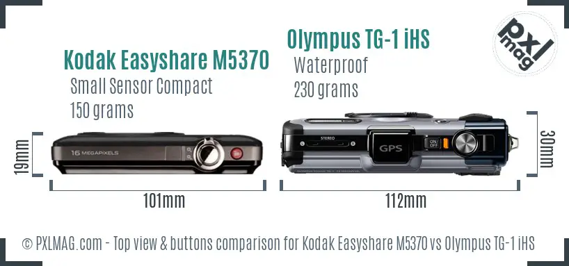 Kodak Easyshare M5370 vs Olympus TG-1 iHS top view buttons comparison