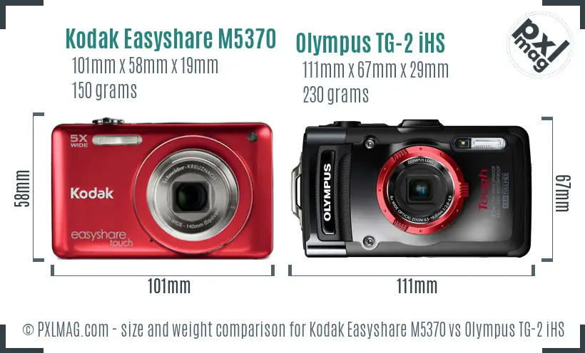 Kodak Easyshare M5370 vs Olympus TG-2 iHS size comparison Kodak Easyshare M5370 vs Olympus TG-2 iHS size comparison