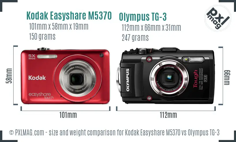 Kodak Easyshare M5370 vs Olympus TG-3 size comparison