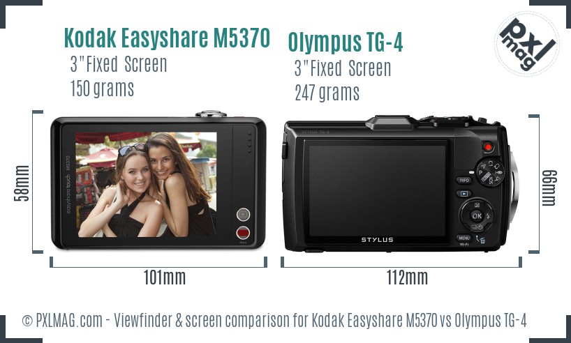 Kodak Easyshare M5370 vs Olympus TG-4 Screen and Viewfinder comparison