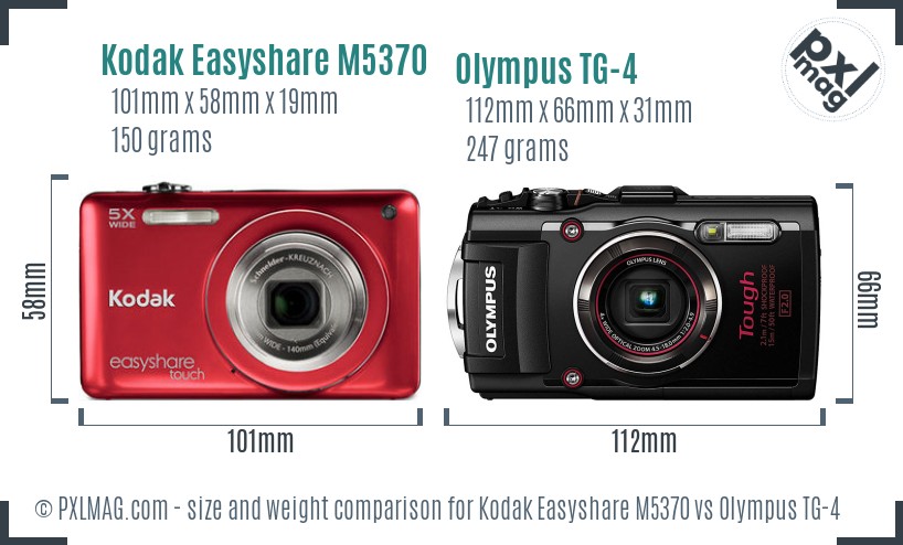 Kodak Easyshare M5370 vs Olympus TG-4 size comparison