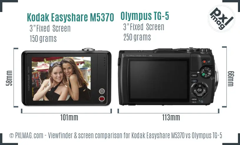 Kodak Easyshare M5370 vs Olympus TG-5 Screen and Viewfinder comparison