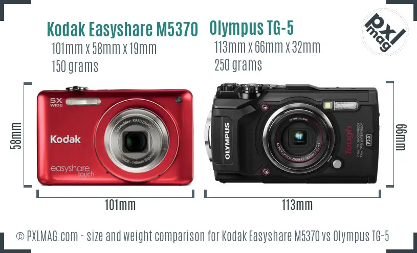 Kodak Easyshare M5370 vs Olympus TG-5 size comparison