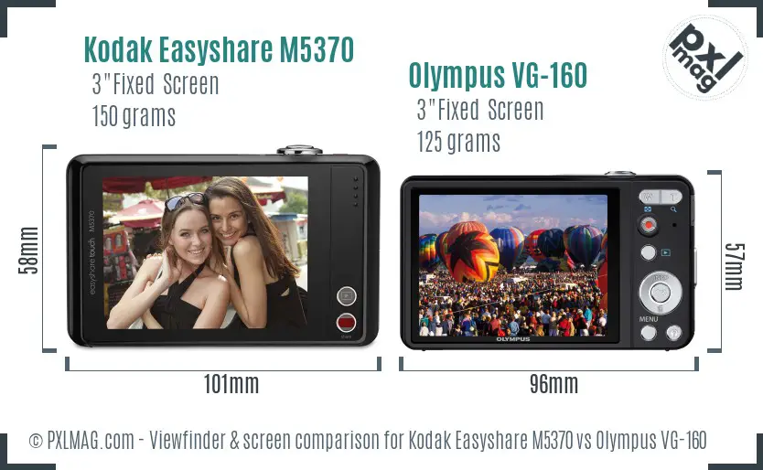 Kodak Easyshare M5370 vs Olympus VG-160 Screen and Viewfinder comparison