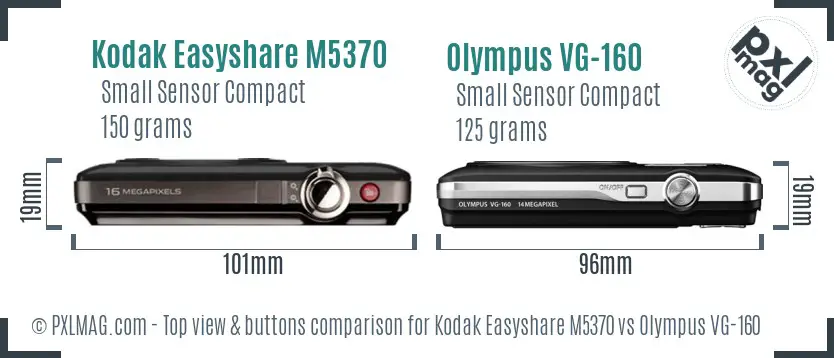 Kodak Easyshare M5370 vs Olympus VG-160 top view buttons comparison