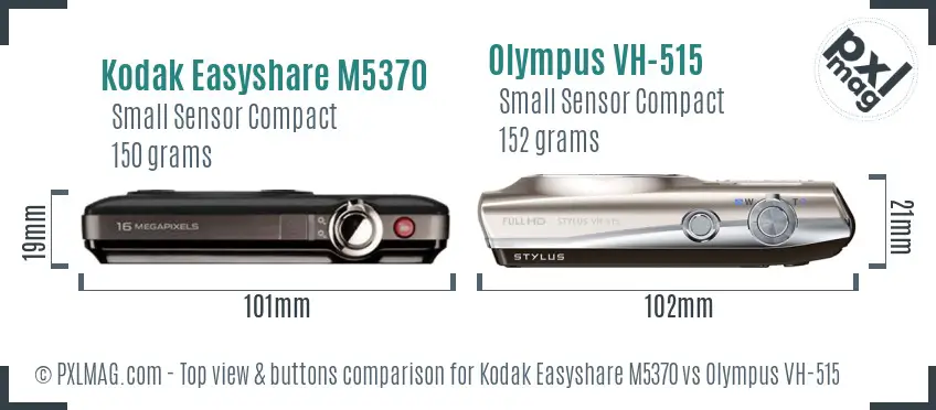 Kodak Easyshare M5370 vs Olympus VH-515 top view buttons comparison