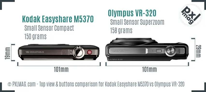Kodak Easyshare M5370 vs Olympus VR-320 top view buttons comparison