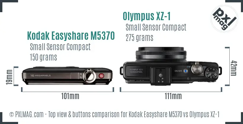 Kodak Easyshare M5370 vs Olympus XZ-1 top view buttons comparison