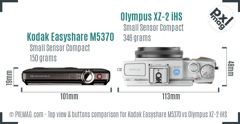 Kodak Easyshare M5370 vs Olympus XZ-2 iHS top view buttons comparison