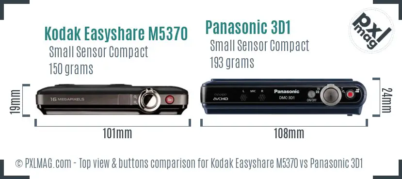 Kodak Easyshare M5370 vs Panasonic 3D1 top view buttons comparison
