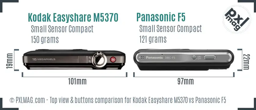 Kodak Easyshare M5370 vs Panasonic F5 top view buttons comparison