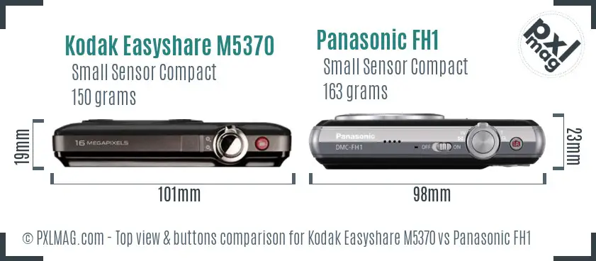 Kodak Easyshare M5370 vs Panasonic FH1 top view buttons comparison