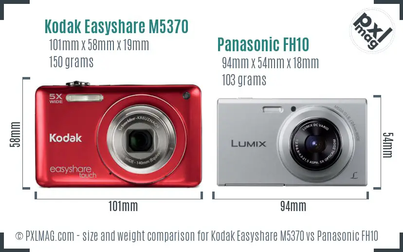 Kodak Easyshare M5370 vs Panasonic FH10 size comparison