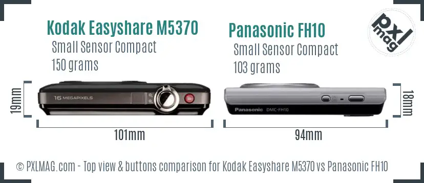 Kodak Easyshare M5370 vs Panasonic FH10 top view buttons comparison