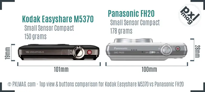 Kodak Easyshare M5370 vs Panasonic FH20 top view buttons comparison