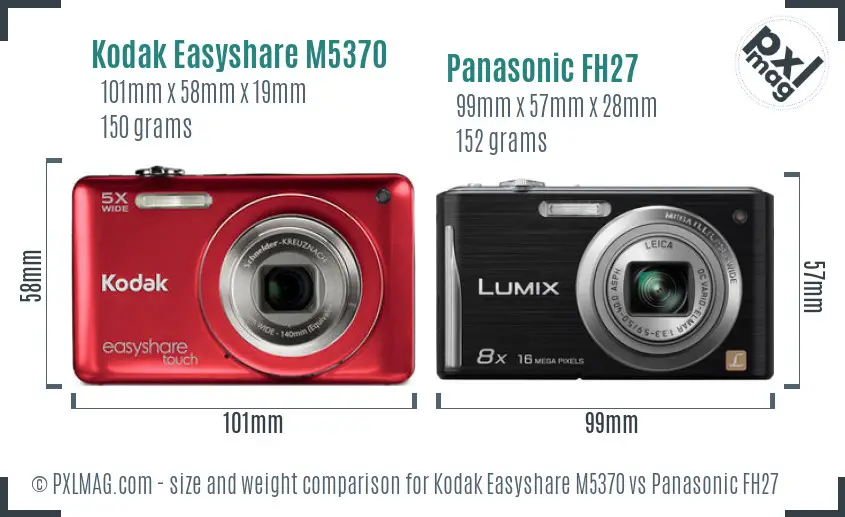 Kodak Easyshare M5370 vs Panasonic FH27 size comparison