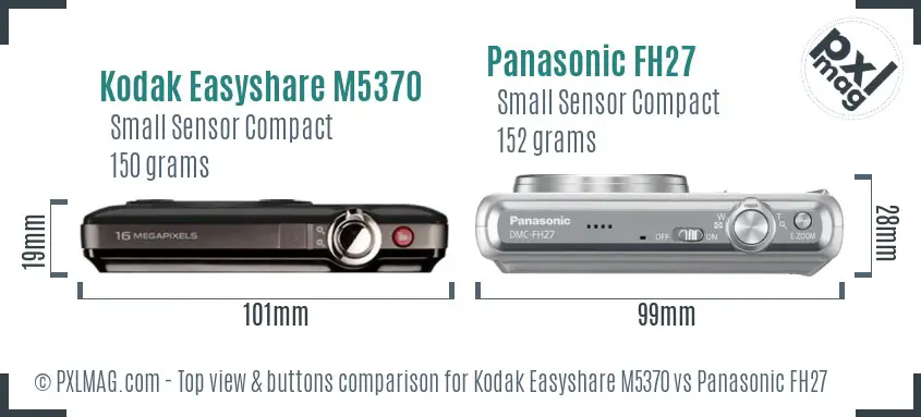 Kodak Easyshare M5370 vs Panasonic FH27 top view buttons comparison