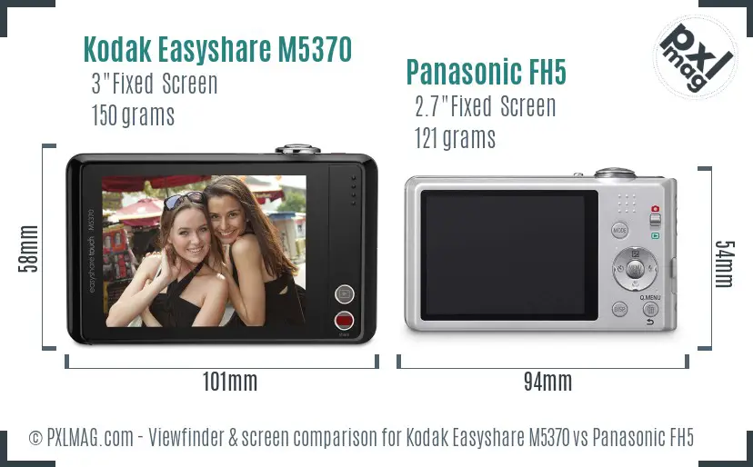 Kodak Easyshare M5370 vs Panasonic FH5 Screen and Viewfinder comparison