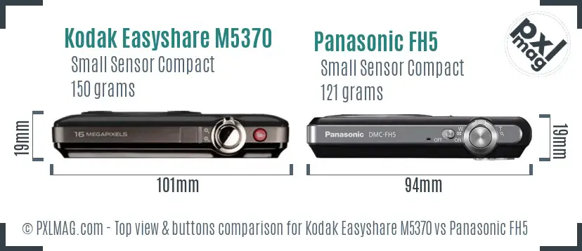 Kodak Easyshare M5370 vs Panasonic FH5 top view buttons comparison