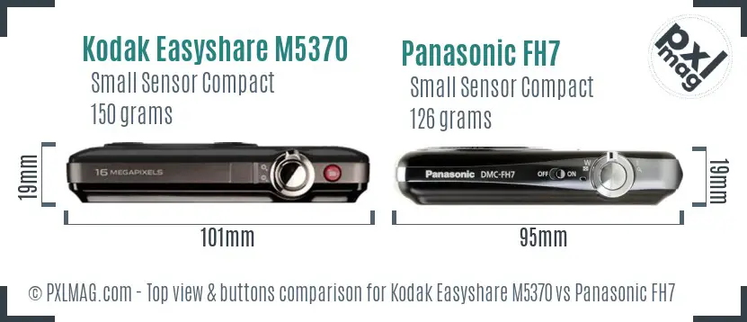 Kodak Easyshare M5370 vs Panasonic FH7 top view buttons comparison