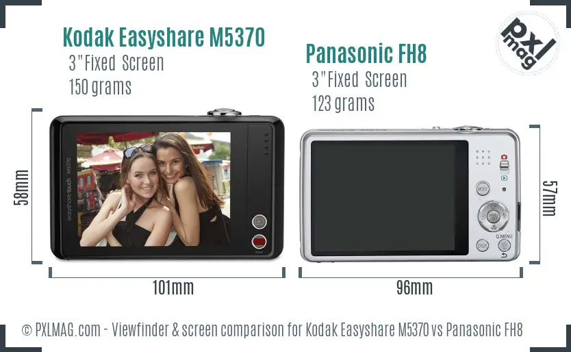 Kodak Easyshare M5370 vs Panasonic FH8 Screen and Viewfinder comparison