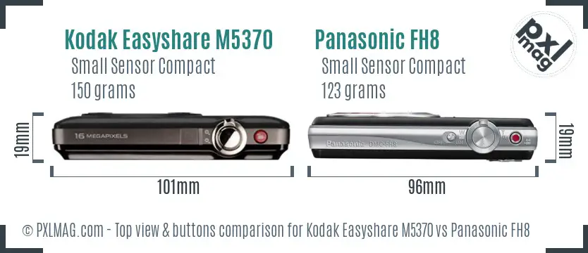 Kodak Easyshare M5370 vs Panasonic FH8 top view buttons comparison