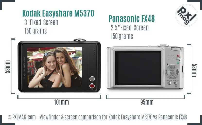 Kodak Easyshare M5370 vs Panasonic FX48 Screen and Viewfinder comparison