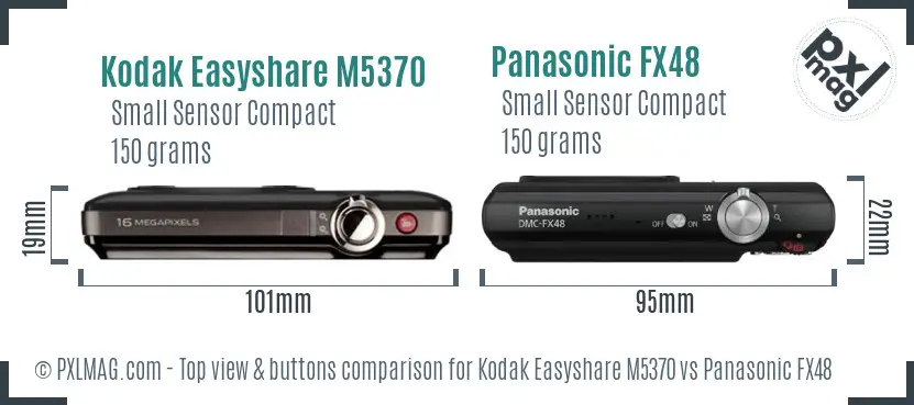 Kodak Easyshare M5370 vs Panasonic FX48 top view buttons comparison