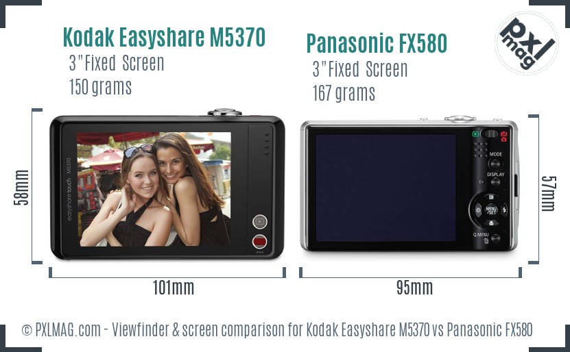 Kodak Easyshare M5370 vs Panasonic FX580 Screen and Viewfinder comparison