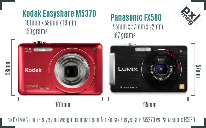 Kodak Easyshare M5370 vs Panasonic FX580 size comparison