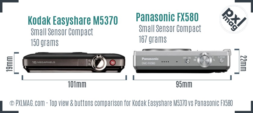 Kodak Easyshare M5370 vs Panasonic FX580 top view buttons comparison
