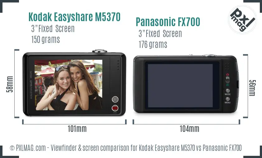 Kodak Easyshare M5370 vs Panasonic FX700 Screen and Viewfinder comparison