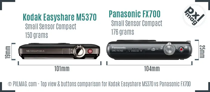 Kodak Easyshare M5370 vs Panasonic FX700 top view buttons comparison