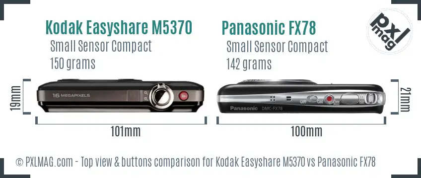 Kodak Easyshare M5370 vs Panasonic FX78 top view buttons comparison Kodak Easyshare M5370 vs Panasonic FX78 top view buttons comparison