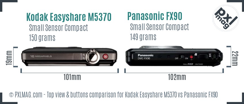 Kodak Easyshare M5370 vs Panasonic FX90 top view buttons comparison