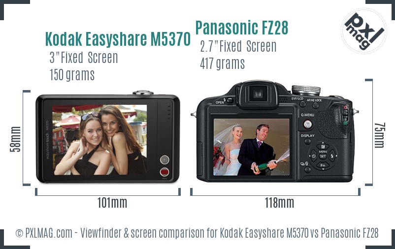 Kodak Easyshare M5370 vs Panasonic FZ28 Screen and Viewfinder comparison