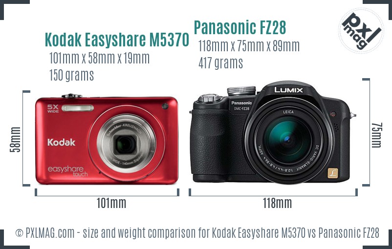 Kodak Easyshare M5370 vs Panasonic FZ28 size comparison Kodak Easyshare M5370 vs Panasonic FZ28 size comparison