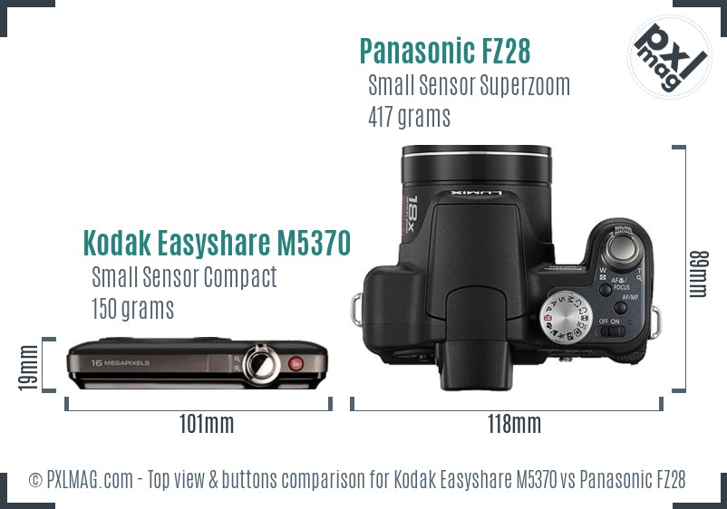 Kodak Easyshare M5370 vs Panasonic FZ28 top view buttons comparison