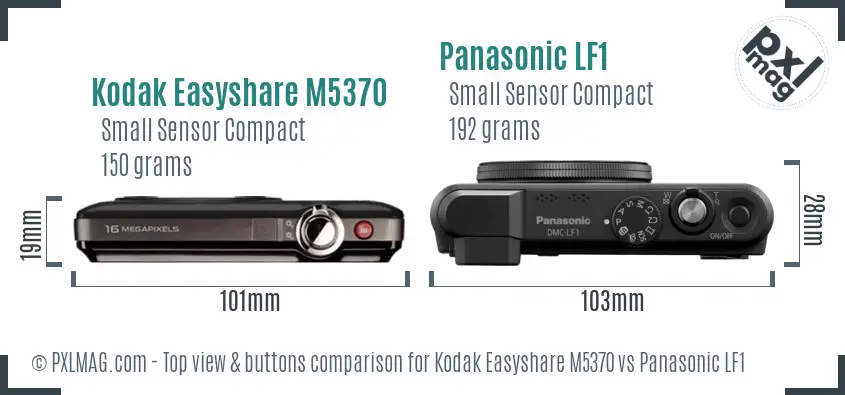 Kodak Easyshare M5370 vs Panasonic LF1 top view buttons comparison Kodak Easyshare M5370 vs Panasonic LF1 top view buttons comparison