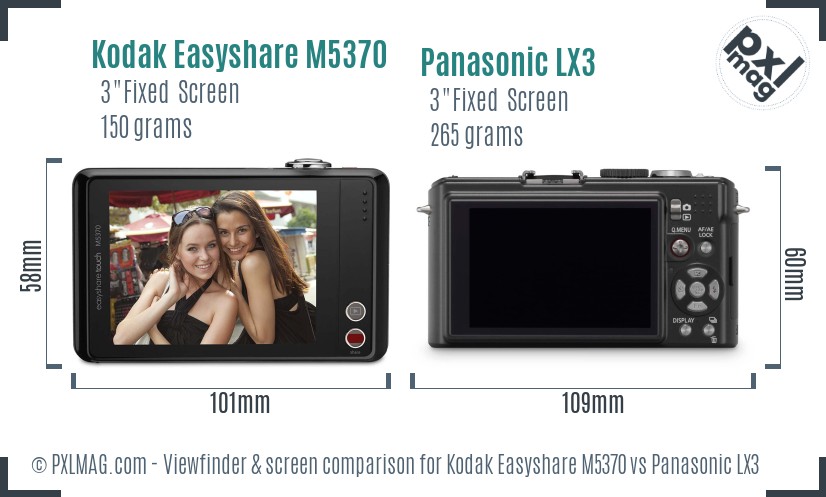 Kodak Easyshare M5370 vs Panasonic LX3 Screen and Viewfinder comparison