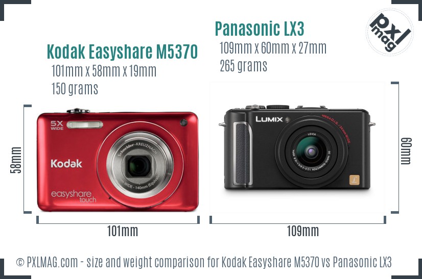Kodak Easyshare M5370 vs Panasonic LX3 size comparison