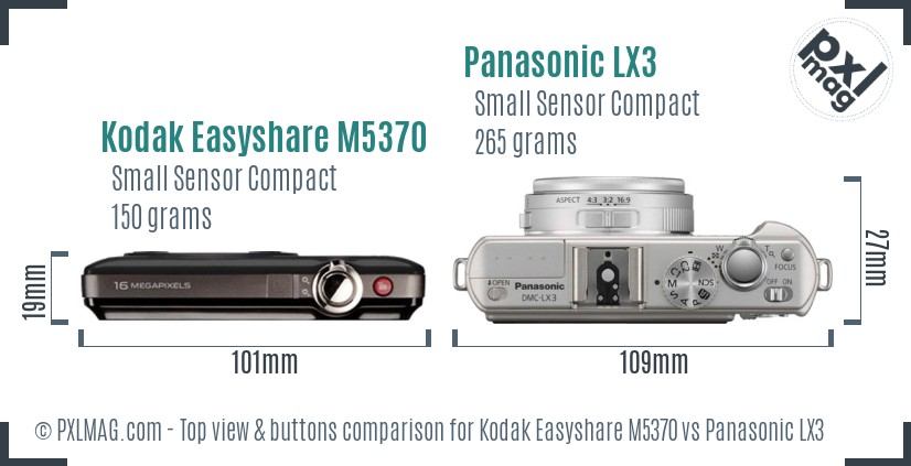 Kodak Easyshare M5370 vs Panasonic LX3 top view buttons comparison