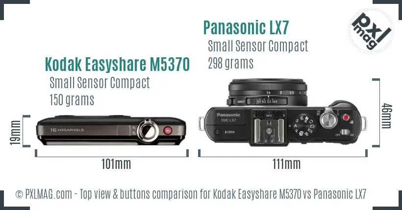 Kodak Easyshare M5370 vs Panasonic LX7 top view buttons comparison Kodak Easyshare M5370 vs Panasonic LX7 top view buttons comparison