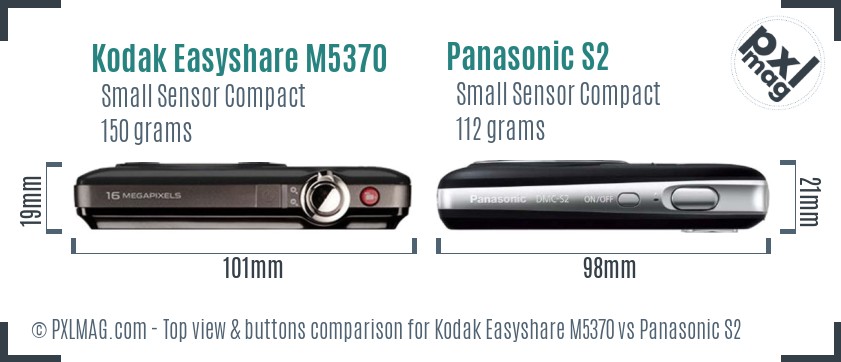 Kodak Easyshare M5370 vs Panasonic S2 top view buttons comparison