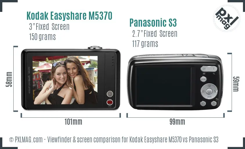 Kodak Easyshare M5370 vs Panasonic S3 Screen and Viewfinder comparison