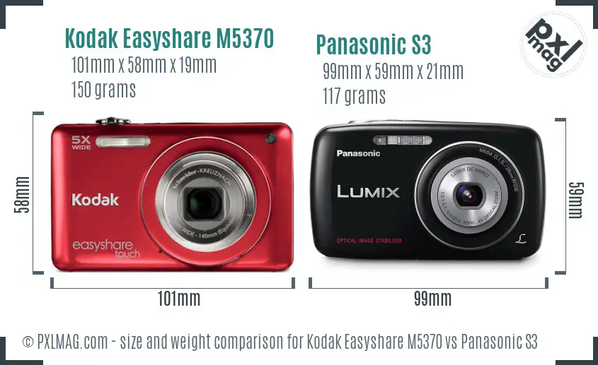 Kodak Easyshare M5370 vs Panasonic S3 size comparison