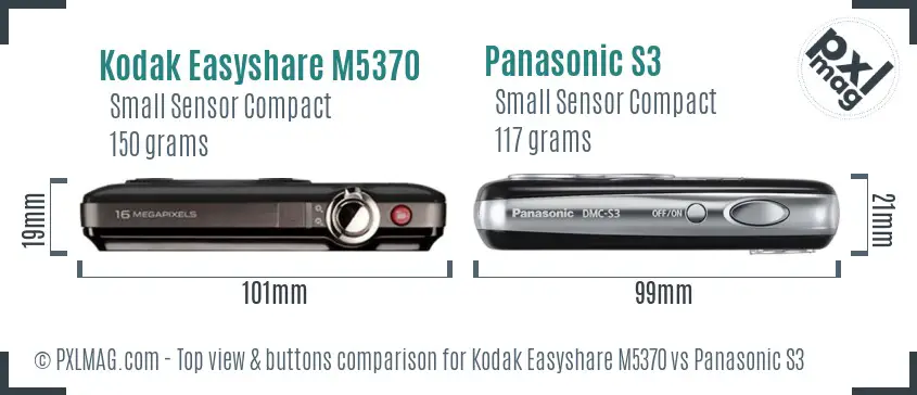 Kodak Easyshare M5370 vs Panasonic S3 top view buttons comparison