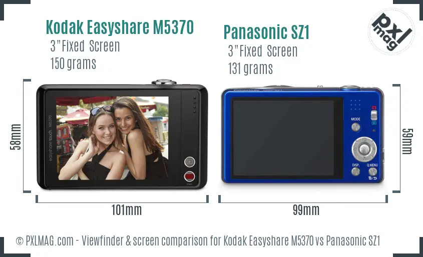 Kodak Easyshare M5370 vs Panasonic SZ1 Screen and Viewfinder comparison