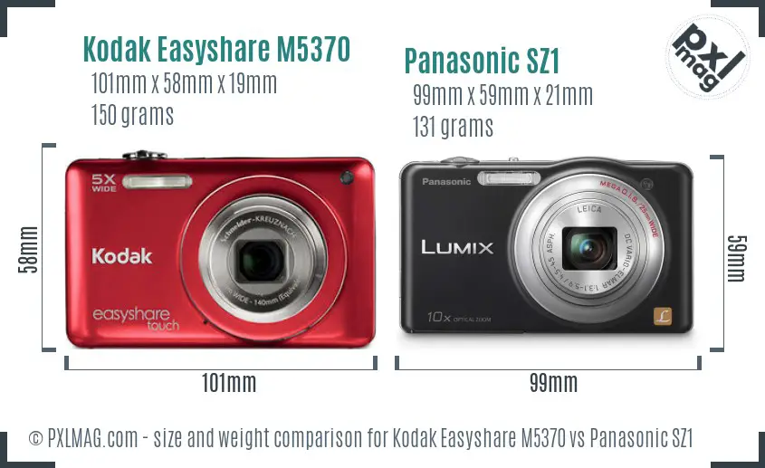 Kodak Easyshare M5370 vs Panasonic SZ1 size comparison