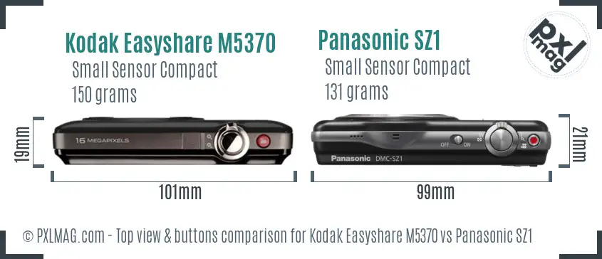 Kodak Easyshare M5370 vs Panasonic SZ1 top view buttons comparison